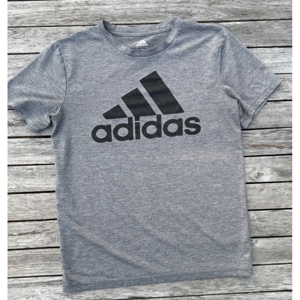 Adidas Boys Large (14/16) Gray T-Shirt Polyester Climalite